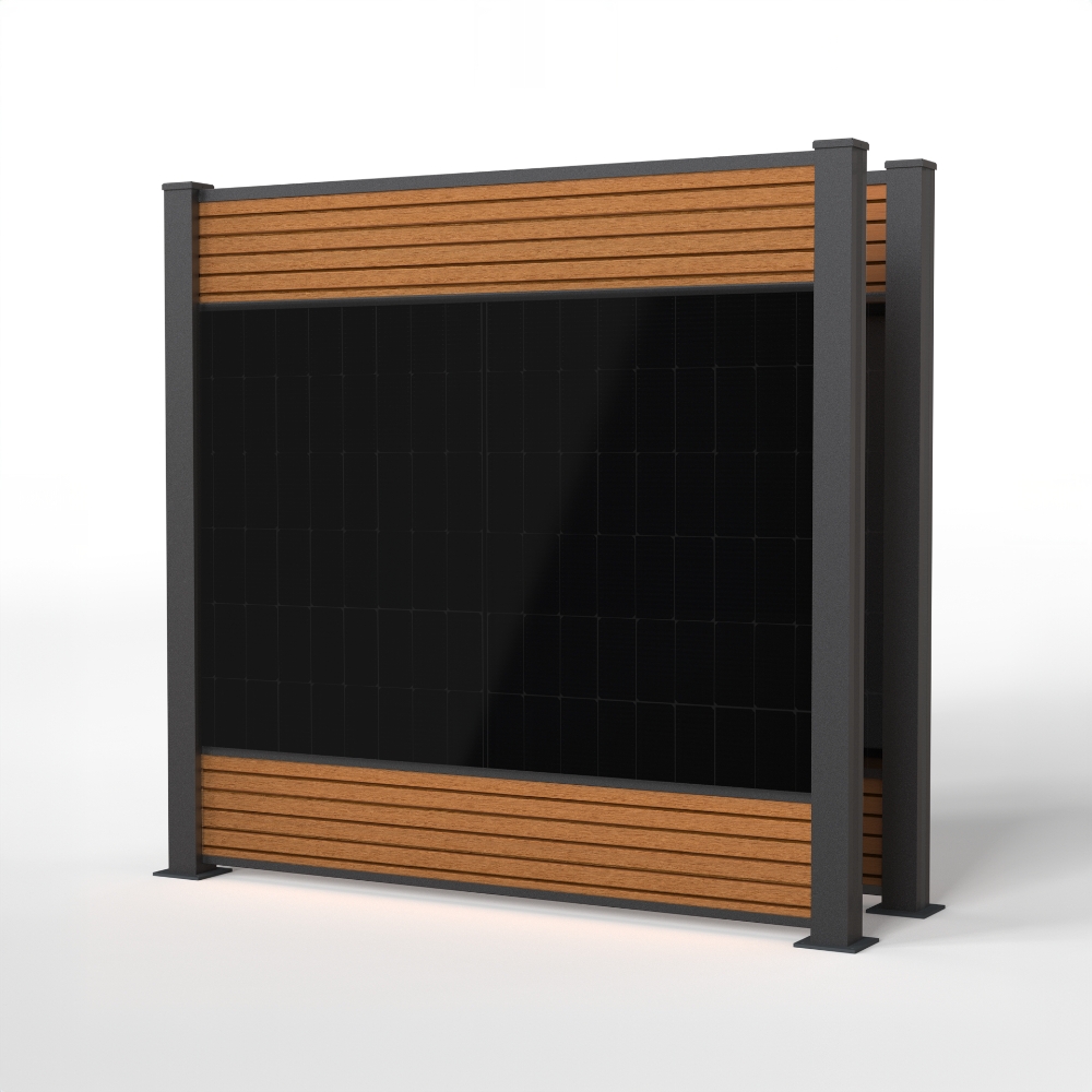 falagotti Zaunkraftwerk Eleganza 800 W in Teak mit zwei PV-Zaunfeldern