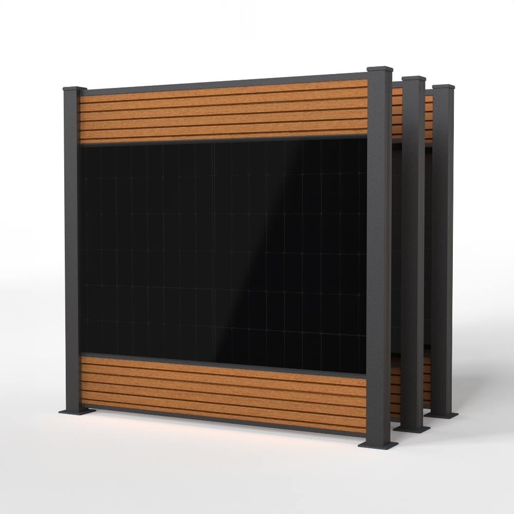 falagotti Zaunkraftwerk Eleganza 1200 W in Teak mit zwei PV-Zaunfeldern