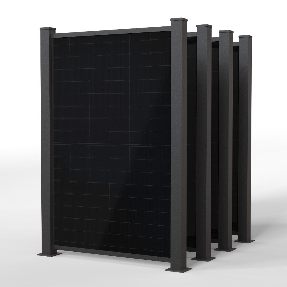 falagotti Zaunkraftwerk Efficienza 1600 W in RAL 7016 mit vier vertikalen PV-Zaunfeldern