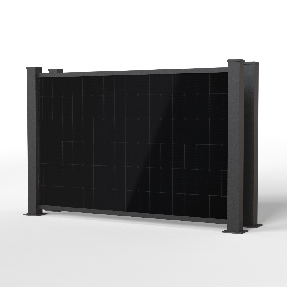falagotti Zaunkraftwerk Puristica 800 W in RAL 7016 mit zwei flachen PV-Zaunfeldern