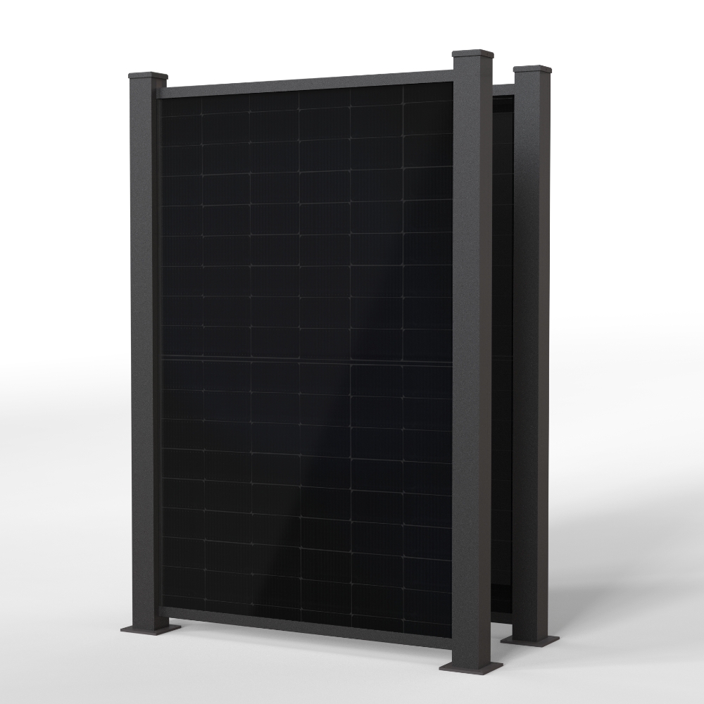 falagotti Zaunkraftwerk Efficienza 800 W in RAL 7016 mit zwei vertikalen PV-Zaunfeldern