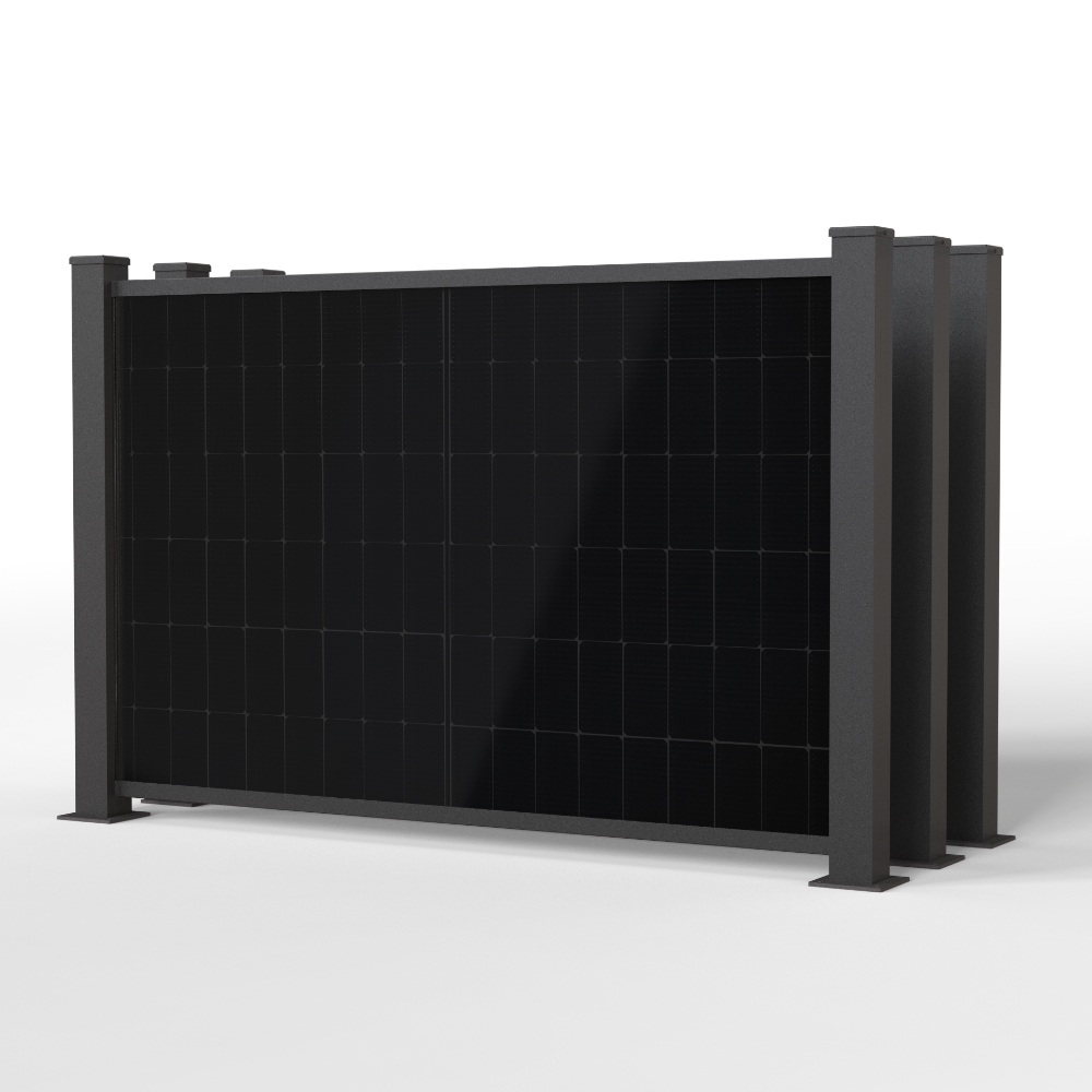 falagotti Zaunkraftwerk Puristica 1200 W in RAL 7016 mit drei flachen PV-Zaunfeldern