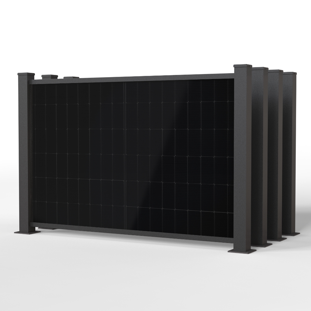 falagotti Zaunkraftwerk Puristica 1600 W in RAL 7016 mit vier flachen PV-Zaunfeldern