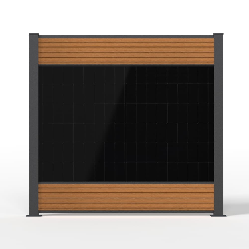 falagotti Zaun-Solarkraftwerk Eleganza 800 W in Teak mit zwei PV-Zaunfeldern